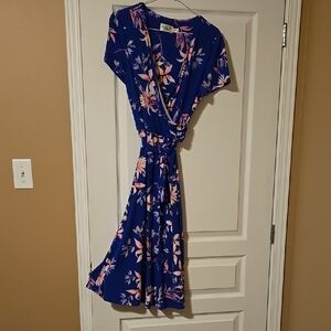 Eliza J Blue and Pink Floral Midi Dress